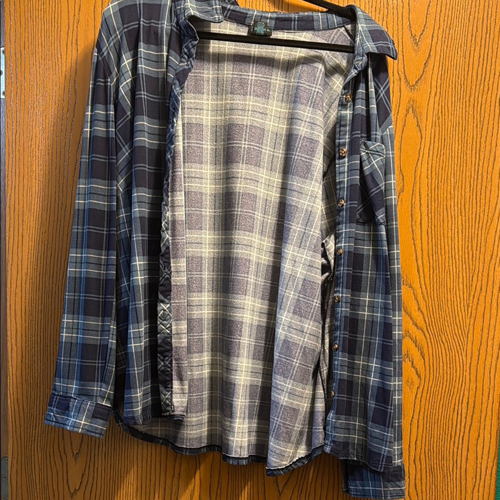 Blue and Gray Button Down Plaid Shirt